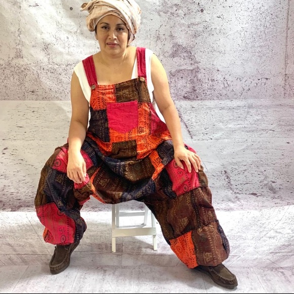 Handmade batik patchwork jumpsuit One Plus Size - Picture 10 of 11